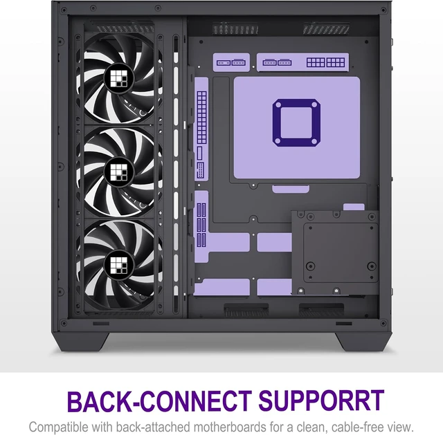 Alt view image 7 of 7 - F300 (2025) ATX Mid-Tower Gaming PC Case 4 Pre-Installed Non-RGB Fans, 270° Panoramic Glass with Type-C (Black+)