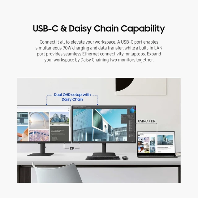 Alt view image 4 of 7 - ViewFinity S6 (S60UD) 24" QHD Computer Monitor 100Hz, HDR10, USB-C, Built-In LAN, Daisy Chain, Height-Adjustable Stand, LS24D606UANXZA, 2024