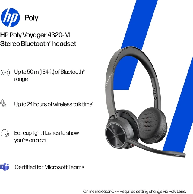 Alt view image 2 of 7 - Poly Voyager 4320 UC Wireless Headset & Charge Stand Noise-Canceling Headphones with Mic, USB-C to USB-A for PC, Bluetooth for Phone, Teams Certified