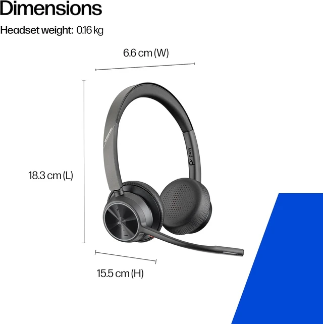 Alt view image 6 of 7 - Poly Voyager 4320 UC Wireless Headset & Charge Stand Noise-Canceling Headphones with Mic, USB-C to USB-A for PC, Bluetooth for Phone, Teams Certified