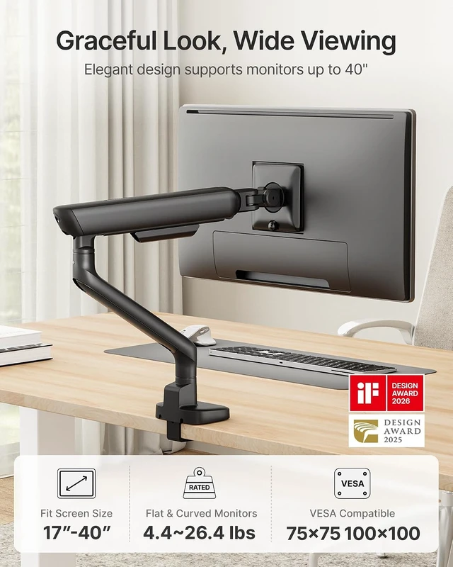 Alt view image 2 of 7 - Mechanical Spring Single Monitor Arm for 27/32/34/40-Inch Screens