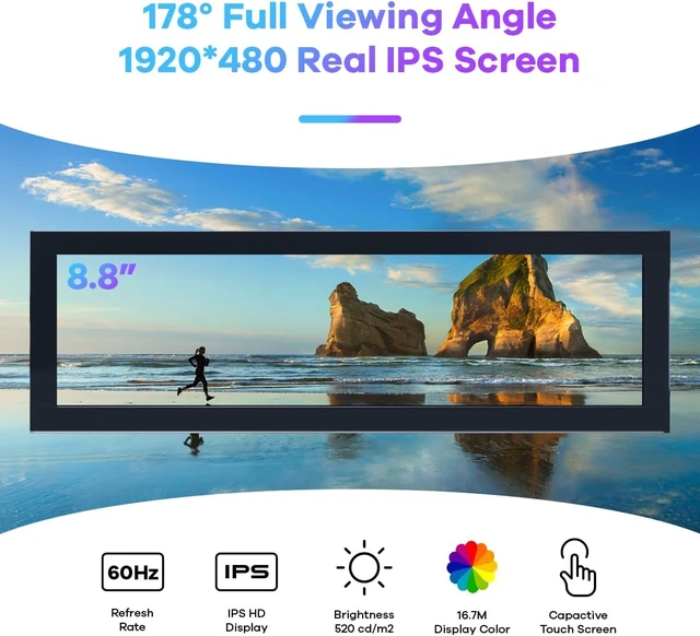 Alt view image 2 of 7 - 8.8-Inch Touchscreen Computer Secondary Screen 1920x480 FHD IPS LCD for PC Case, AIDA64 CPU/GPU Temperature Monitor, Raspberry Pi