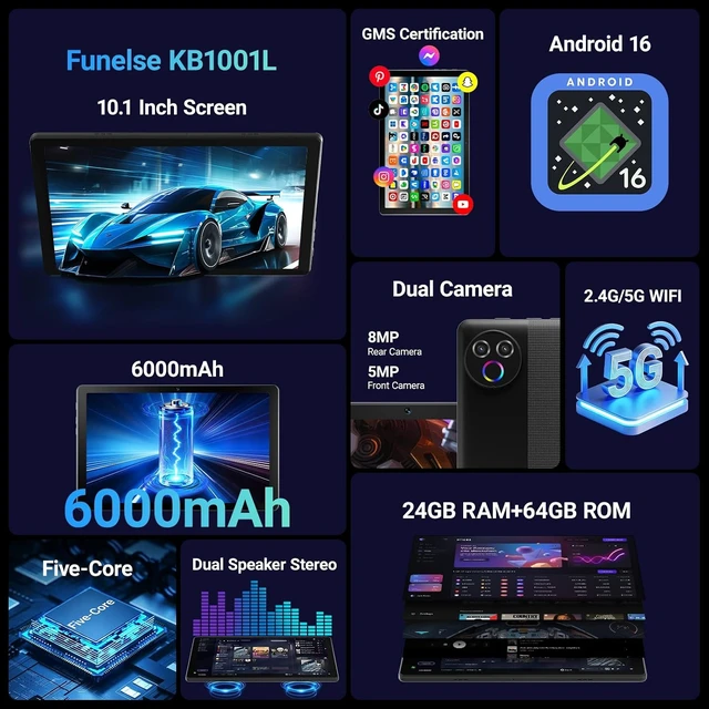 Alt view image 2 of 7 - Android 16 Tablet 24GB+64GB+1TB TF, with Keyboard