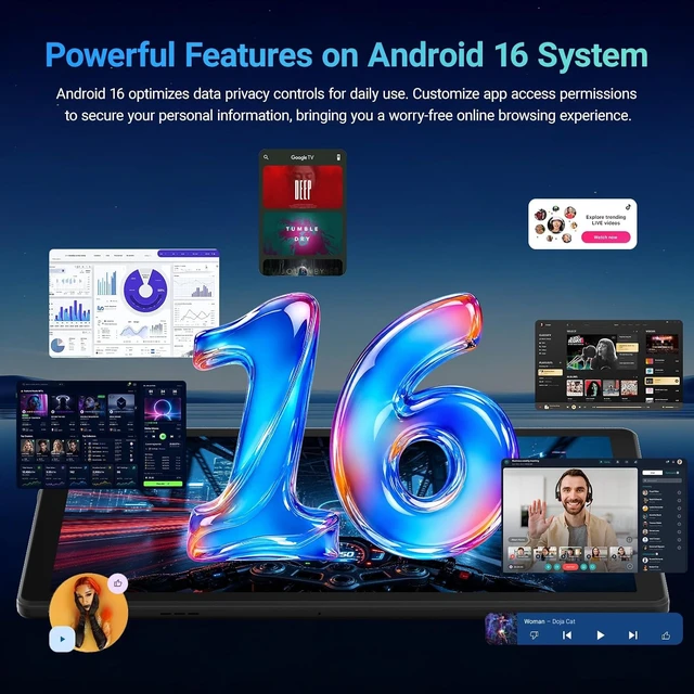 Alt view image 3 of 7 - Android 16 Tablet 24GB+64GB+1TB TF, with Keyboard