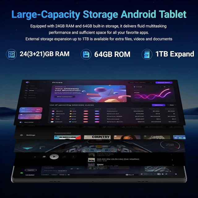 Alt view image 6 of 7 - Android 16 Tablet 24GB+64GB+1TB TF, with Keyboard