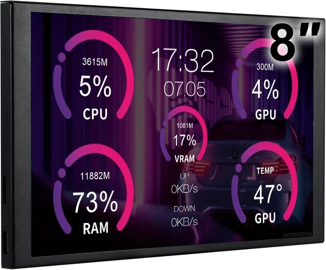Main image of 8-Inch LCD Screen for Inside PC Case (Desktop Mode Added) 1-Click 1-Cable Temperature Display Monitor, Sensor Panel (Black)
