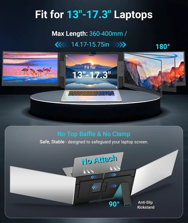 Alt view image 5 of 7 - 15.6" Laptop Screen Extender 1080P FHD Triple Ultra-Slim Travel Monitor for 12"-17.3" Laptops, USB-C Plug&Play, Compatible Win/Mac/Android