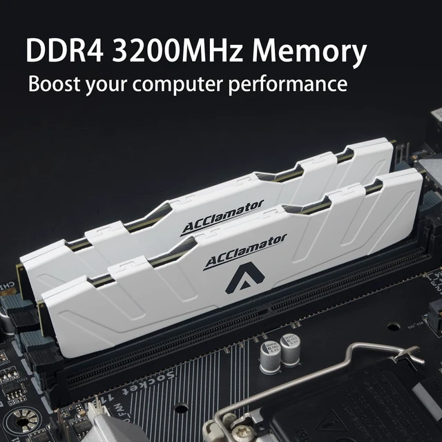 Alt view image 2 of 7 - 32GB (2x16GB) DDR4 3200MHz Desktop Memory Module PC4-25600 XMP CL18, 1.35V 288-Pin, with Heatsink, for Gaming & Office (White)