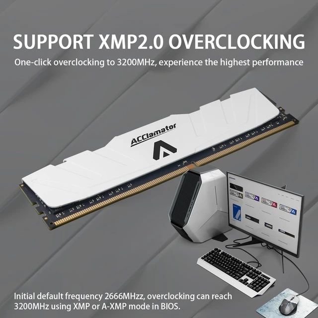 Alt view image 3 of 7 - 32GB (2x16GB) DDR4 3200MHz Desktop Memory Module PC4-25600 XMP CL18, 1.35V 288-Pin, with Heatsink, for Gaming & Office (White)