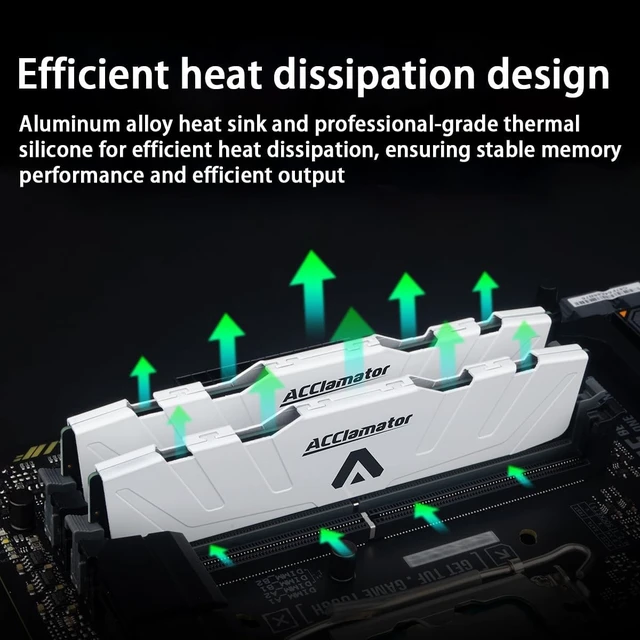 Alt view image 4 of 7 - 32GB (2x16GB) DDR4 3200MHz Desktop Memory Module PC4-25600 XMP CL18, 1.35V 288-Pin, with Heatsink, for Gaming & Office (White)