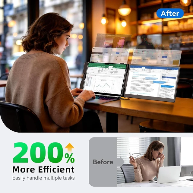 Alt view image 3 of 7 - 14" Laptop Screen Extender FHD 1080P IPS Portable Monitor, Plug & Play Display Extender for 13-17" Laptops (Screen Length: 11.81"-16.14") for Travel Work