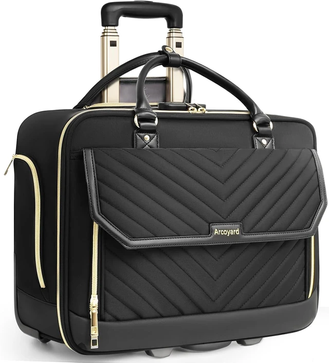 Main image of 17" Rolling Laptop Bag for Women TSA-Friendly Fashion Flap Briefcase with Wheels for Work & Business (Black)