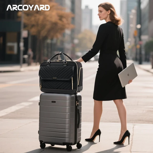 Alt view image 2 of 7 - 17" Rolling Laptop Bag for Women TSA-Friendly Fashion Flap Briefcase with Wheels for Work & Business (Black)