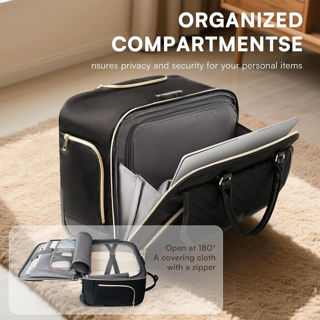 Alt view image 4 of 7 - 17" Rolling Laptop Bag for Women TSA-Friendly Fashion Flap Briefcase with Wheels for Work & Business (Black)