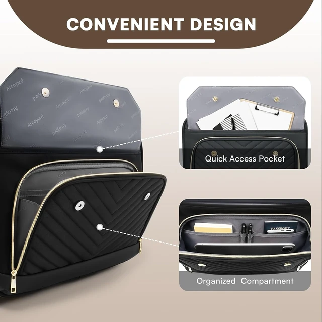 Alt view image 5 of 7 - 17" Rolling Laptop Bag for Women TSA-Friendly Fashion Flap Briefcase with Wheels for Work & Business (Black)