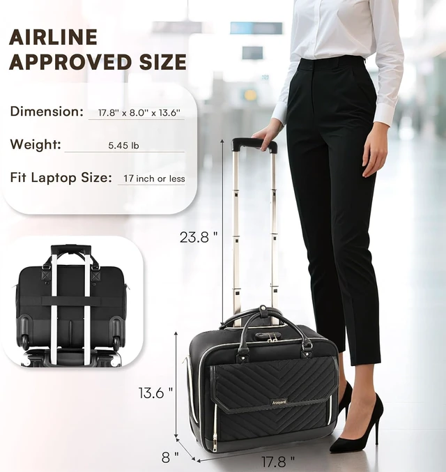 Alt view image 7 of 7 - 17" Rolling Laptop Bag for Women TSA-Friendly Fashion Flap Briefcase with Wheels for Work & Business (Black)