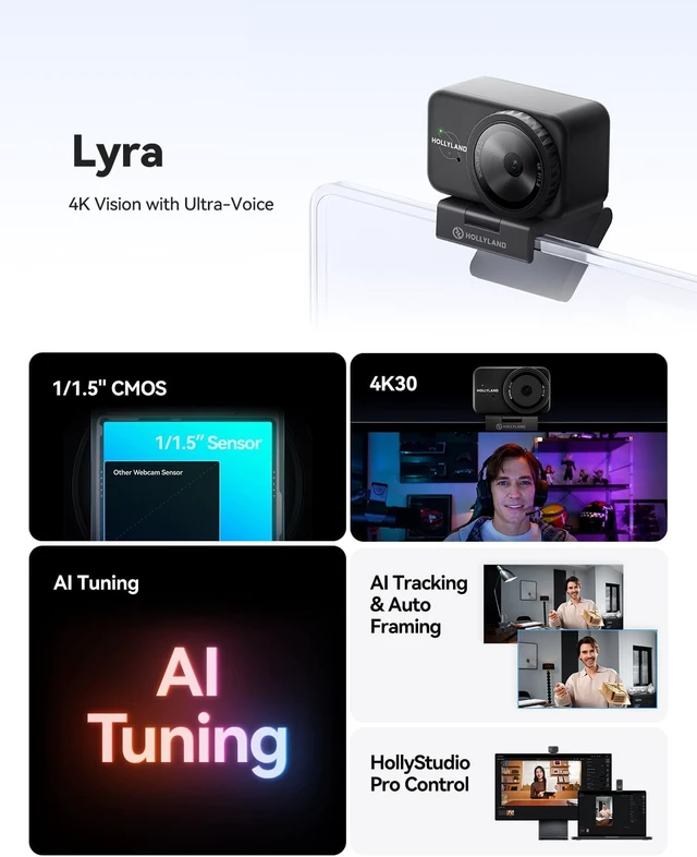 Alt view image 3 of 7 - Lyra 4K Webcam 1/1.5" Sensor, 50MP PDAF Autofocus, AI Tracking & Auto-Framing, Wireless Mic Support, Privacy Shutter, for Zoom, TikTok & Streaming