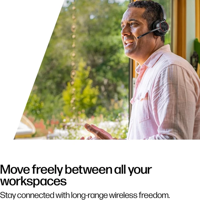 Alt view image 3 of 7 - Poly Voyager 4320 UC Wireless Headset & Charge Stand Noise-Canceling Headphones with Mic, USB-C to USB-A for PC, Bluetooth for Phone, Teams Certified