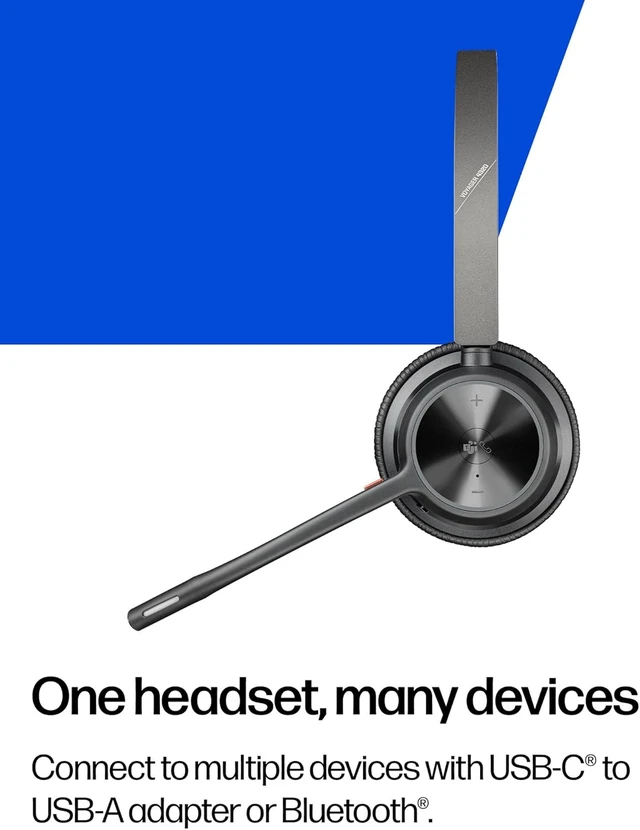 Alt view image 5 of 7 - Poly Voyager 4320 UC Wireless Headset & Charge Stand Noise-Canceling Headphones with Mic, USB-C to USB-A for PC, Bluetooth for Phone, Teams Certified