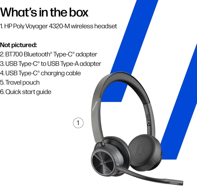 Alt view image 7 of 7 - Poly Voyager 4320 UC Wireless Headset & Charge Stand Noise-Canceling Headphones with Mic, USB-C to USB-A for PC, Bluetooth for Phone, Teams Certified