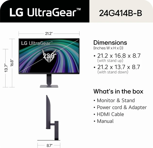Alt view image 2 of 3 - 24G414B-B 24" Ultragear IPS 1080p Gaming Monitor 144Hz, 1ms, G-Sync
