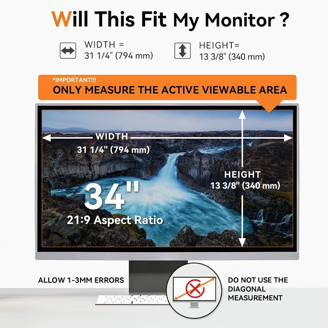 Alt view image 2 of 7 - 34" Curved Computer Privacy Screen Filter for 21:9 Widescreen Monitor Anti-Glare Blue Light Filter, Removable Privacy Shield, Anti-Scratch Screen Protector