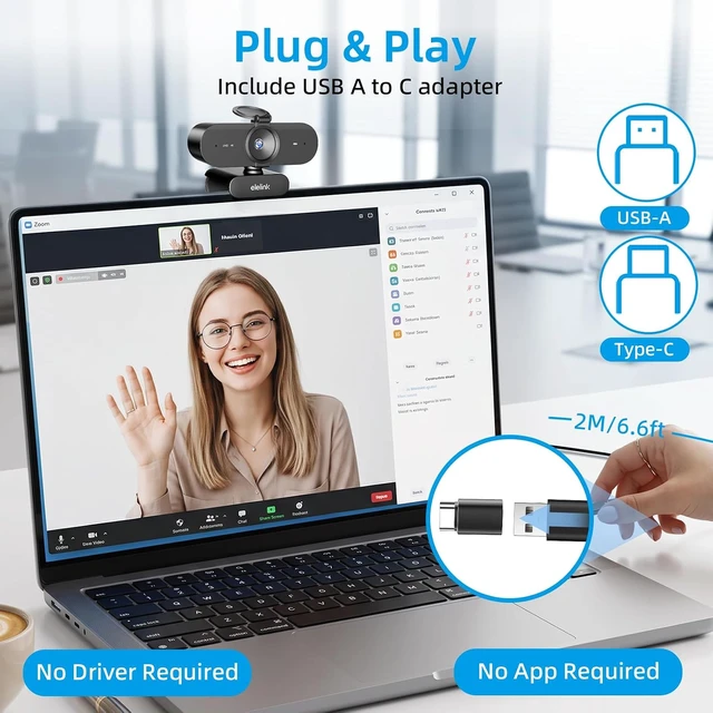Alt view image 4 of 7 - 4K USB Webcam for PC Auto-Focus Streaming Camera with Dual Noise-Reduction Mics
