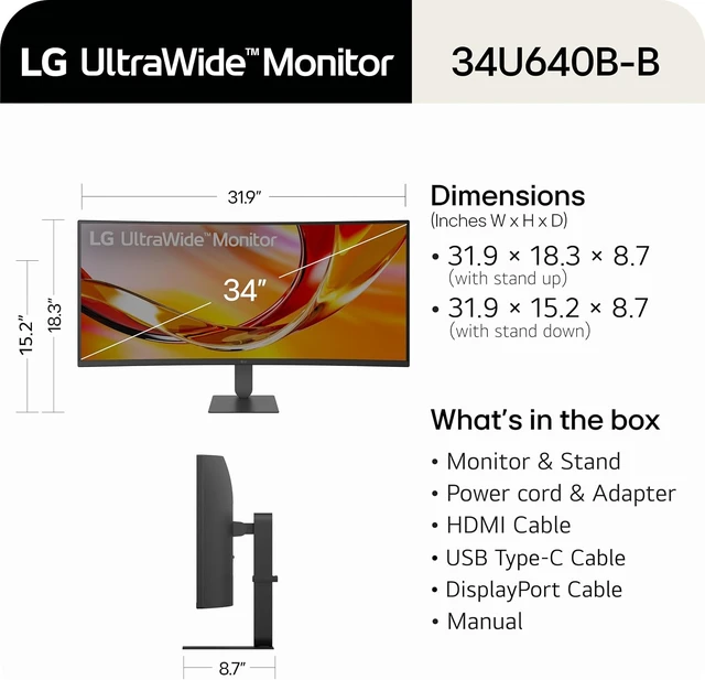 Alt view image 2 of 2 - 34U640B-B 34" UltraWide WQHD 144Hz Curved Monitor with FreeSync Premium