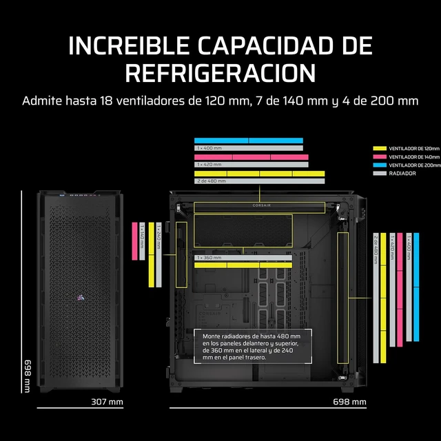 Alt view image 4 of 7 - 9000D RGB Airflow Super Full-Tower PC Case (Black)