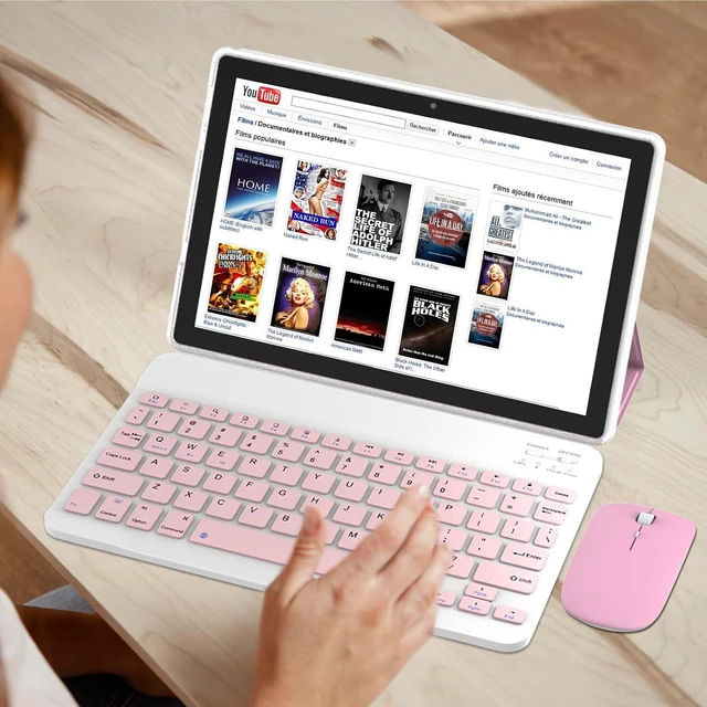 Alt view image 2 of 7 - 10" Android 15 2-in-1 Tablet with Keyboard 64GB Storage + 8GB RAM, 8MP Camera, 6000mAh Battery, Includes Keyboard/Mouse/Case/Stylus Pen, Wi-Fi 6 (Pink)