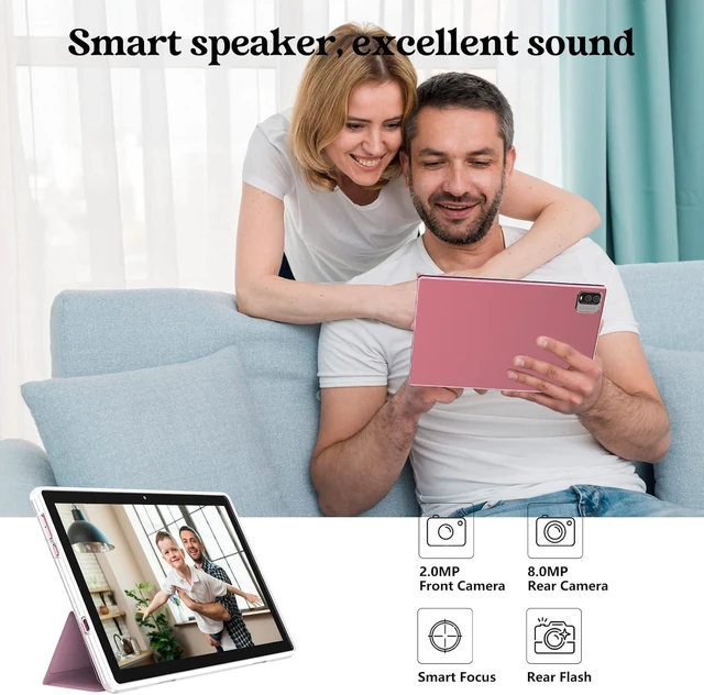Alt view image 3 of 7 - 10" Android 15 2-in-1 Tablet with Keyboard 64GB Storage + 8GB RAM, 8MP Camera, 6000mAh Battery, Includes Keyboard/Mouse/Case/Stylus Pen, Wi-Fi 6 (Pink)