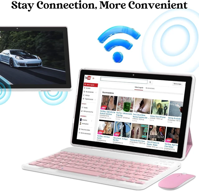 Alt view image 6 of 7 - 10" Android 15 2-in-1 Tablet with Keyboard 64GB Storage + 8GB RAM, 8MP Camera, 6000mAh Battery, Includes Keyboard/Mouse/Case/Stylus Pen, Wi-Fi 6 (Pink)