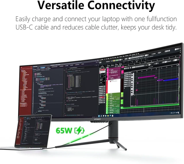 Alt view image 2 of 7 - 49C1R 49" Curved 5K2K 32:9 Ultrawide Gaming Monitor QHD 5120 x 1440P, 120Hz, R1800, 99% sRGB, HDR400, USB Type-C, DisplayPort, HDMI, Built-in Speakers, Height/Tilt Adjustable