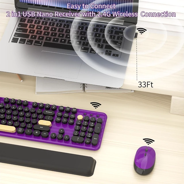Alt view image 3 of 7 - Wireless Computer Keyboard & Mouse Combo (Purple-Black)