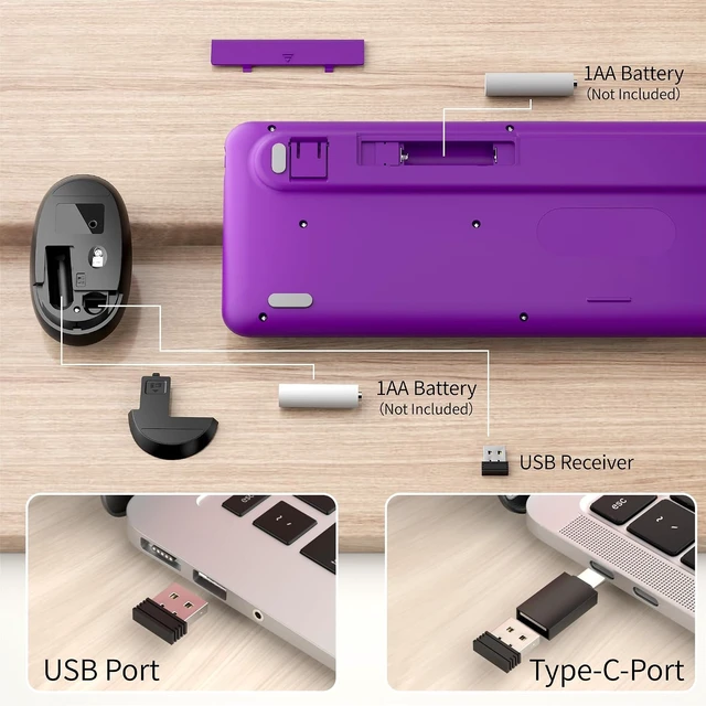 Alt view image 4 of 7 - Wireless Computer Keyboard & Mouse Combo (Purple-Black)