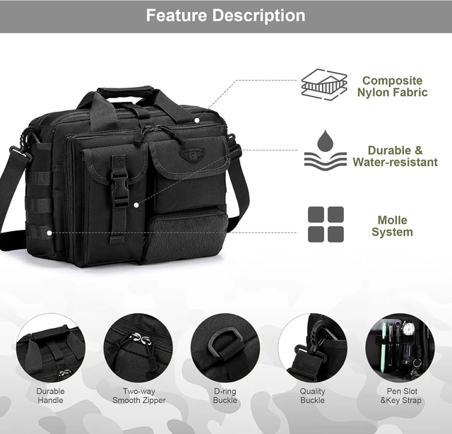 Alt view image 5 of 6 - Tactical Messenger Briefcase for Men Military Laptop Bag Fits 14"/15.6"/17.3" for Work