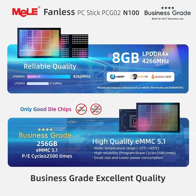 Alt view image 4 of 7 - PCG02 Business-Grade Fanless Mini PC Stick N100, 8GB RAM, 128GB Storage