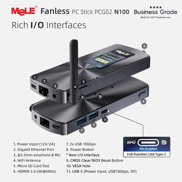 Alt view image 6 of 7 - PCG02 Business-Grade Fanless Mini PC Stick N100, 8GB, 128GB, Win11 Pro