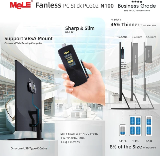 Alt view image 7 of 7 - PCG02 Business-Grade Fanless Mini PC Stick N100, 8GB RAM, 128GB Storage