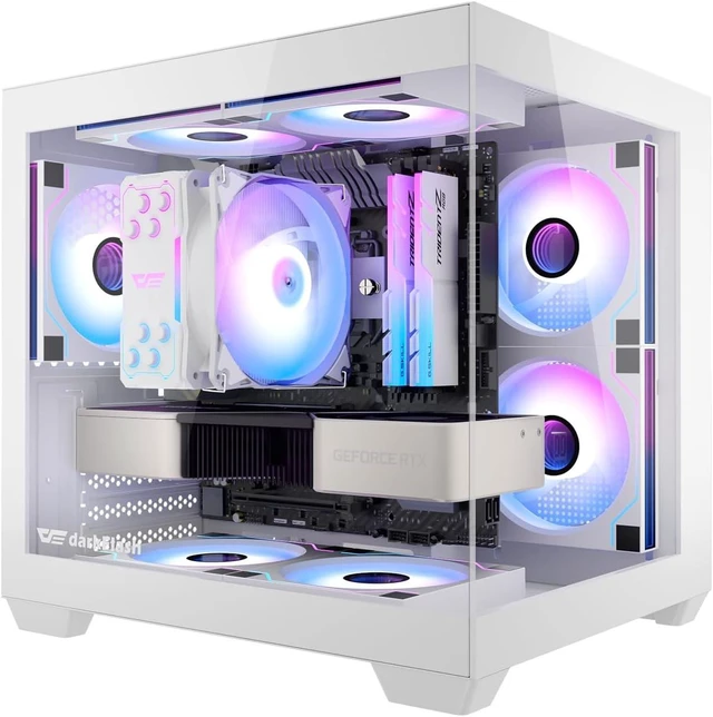 Main image of C275P Mini ITX PC Case Pre-Installed 3 PWM ARGB Fans, Full-View Dual Tempered Glass, Supports 240mm AIO (White)