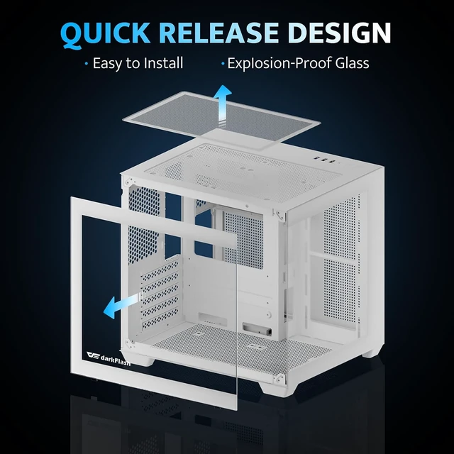 Alt view image 2 of 7 - C275P Mini ITX PC Case Pre-Installed 3 PWM ARGB Fans, Full-View Dual Tempered Glass, Supports 240mm AIO (White)