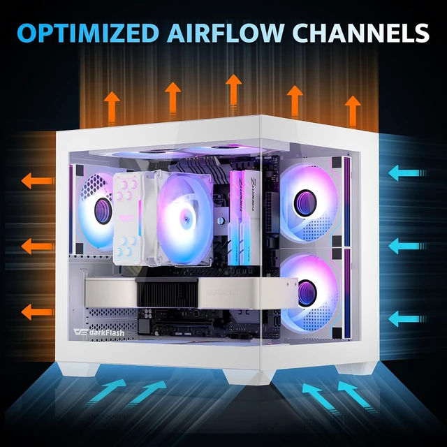 Alt view image 7 of 7 - C275P Mini ITX PC Case Pre-Installed 3 PWM ARGB Fans, Full-View Dual Tempered Glass, Supports 240mm AIO (White)