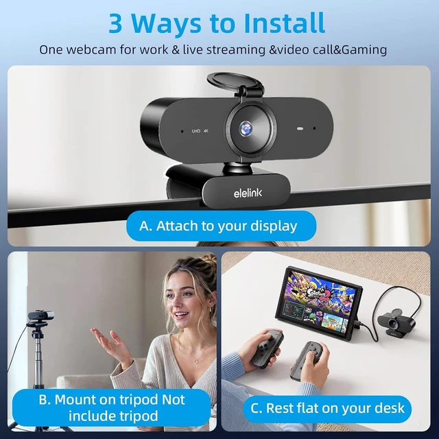 Alt view image 7 of 7 - 4K USB Webcam for PC Auto-Focus Streaming Camera with Dual Noise-Reduction Mics