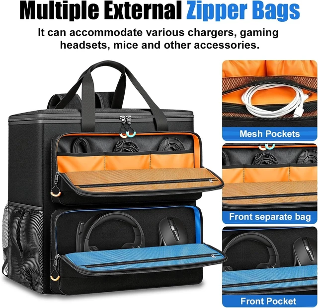 Alt view image 4 of 7 - Computer Desktop Tower Carrying Case Padded Protection & Multiple Pockets, Gaming Backpack Holds CPU, Keyboard, Mouse, Cables & Accessories