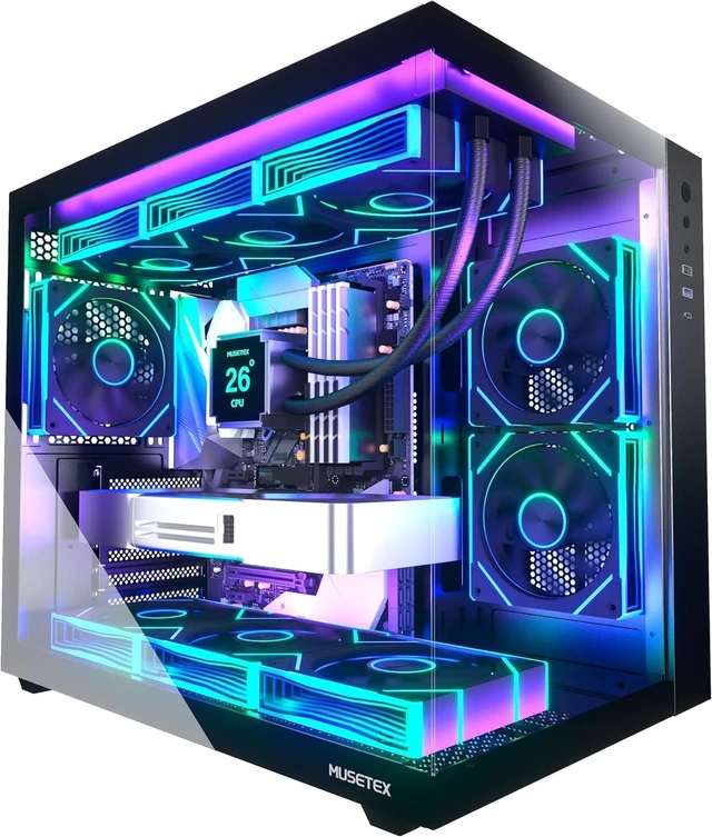 Main image of Y6 ATX Mid-Tower Gaming PC Case 6 PWM ARGB Fans Pre-Installed, 360MM RAD Support, Type-C, 270° Full-View Tempered Glass (Black)