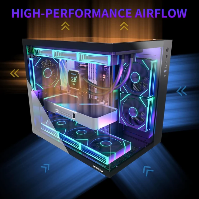 Alt view image 3 of 7 - Y6 ATX Mid-Tower Gaming PC Case 6 PWM ARGB Fans Pre-Installed, 360MM RAD Support, Type-C, 270° Full-View Tempered Glass (Black)
