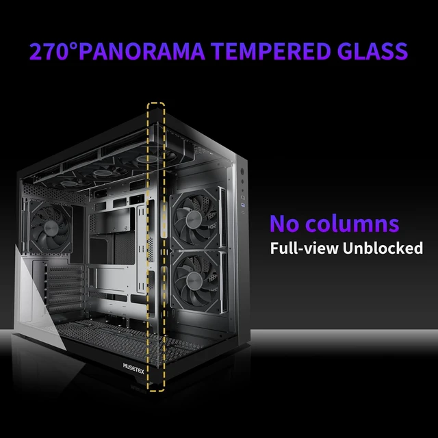 Alt view image 4 of 7 - Y6 ATX Mid-Tower Gaming PC Case 6 PWM ARGB Fans Pre-Installed, 360MM RAD Support, Type-C, 270° Full-View Tempered Glass (Black)
