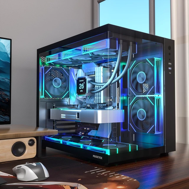Alt view image 6 of 7 - Y6 ATX Mid-Tower Gaming PC Case 6 PWM ARGB Fans Pre-Installed, 360MM RAD Support, Type-C, 270° Full-View Tempered Glass (Black)