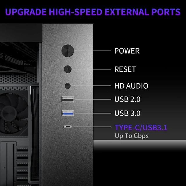 Alt view image 7 of 7 - Y6 ATX Mid-Tower Gaming PC Case 6 PWM ARGB Fans Pre-Installed, 360MM RAD Support, Type-C, 270° Full-View Tempered Glass (Black)