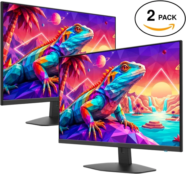 Alt view image 2 of 7 - 2X Pack 24" FHD 100Hz Computer Monitor HDMI X2, 100% sRGB, Built-in Speakers, Wall Mount, Tilt, Professional & Gaming (Machine Black 2026)